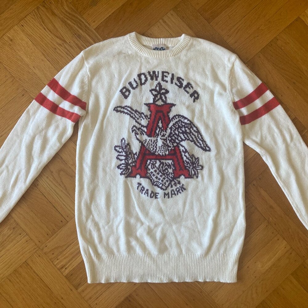 White Retro Style Budweiser Sweater
